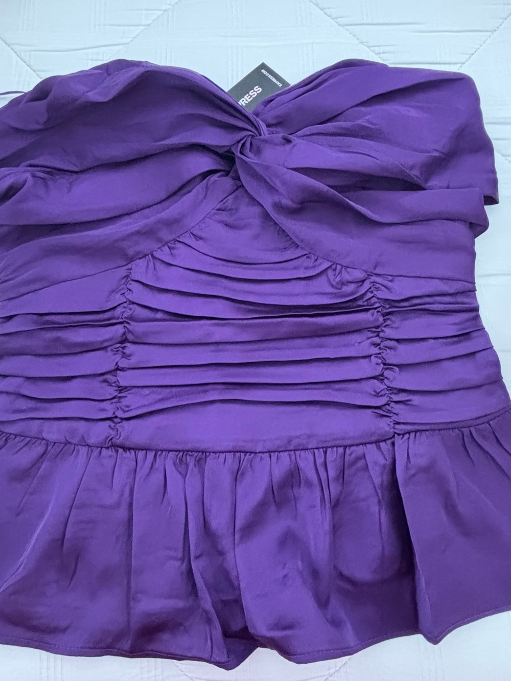 Express Strapless Knotted Ruched Dress in Purple